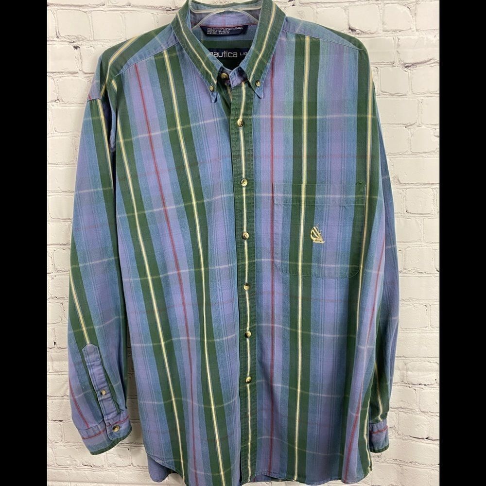 Vintage Nautica Long Sleeve Striped Shirt. Size Large